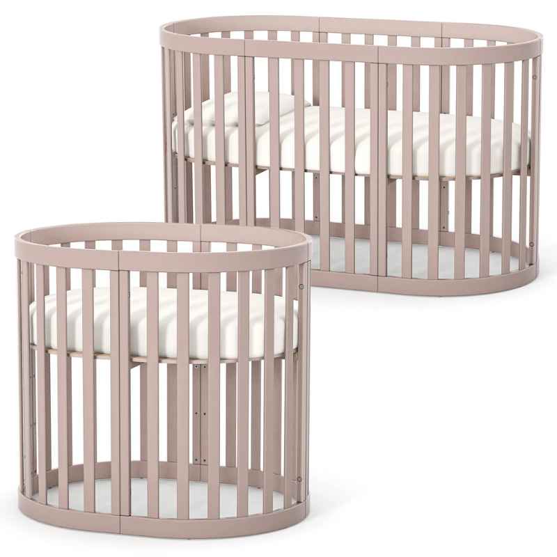 Oválná rostoucí dětská postýlka Mikko Gekko Kids 140x70. Maximální komplet s matrací. Cappuccino.